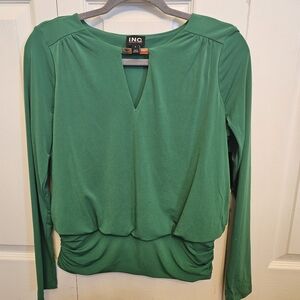 INC International Concepts Emerald Green Long-Sleeve V-Notch Blouse